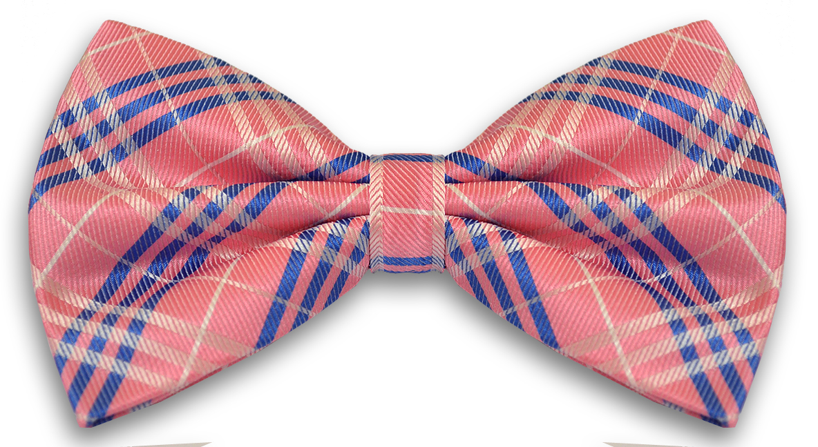 Gianfranco Pink / Royal Blue / White Plaid Design Silk Bow Tie / Hanky Set 3628